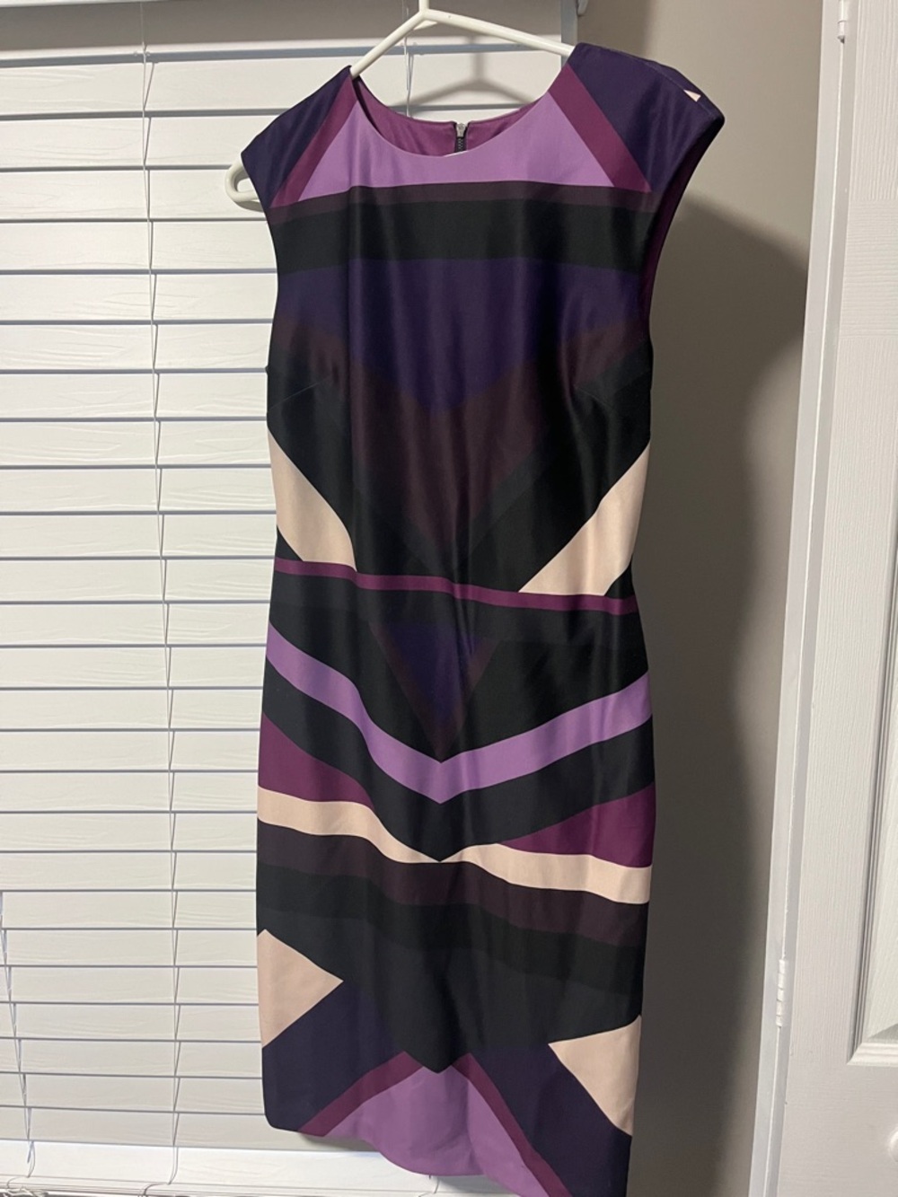 Vince Camuto Purple & Black Geometric Cap-Sleeve Midi Dress